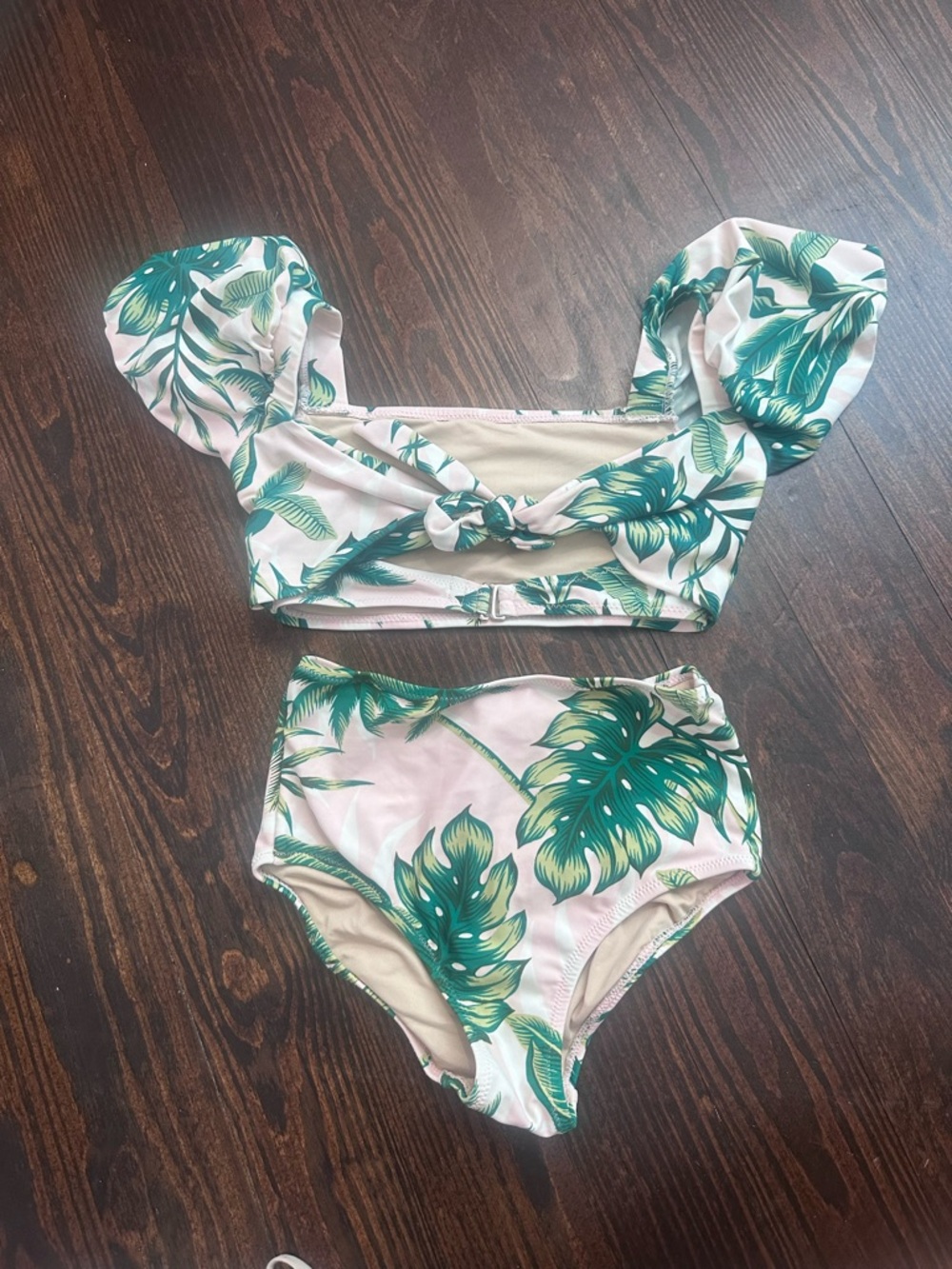 Girls Pink Tropical Leaf Two-Piece Swim Bikini